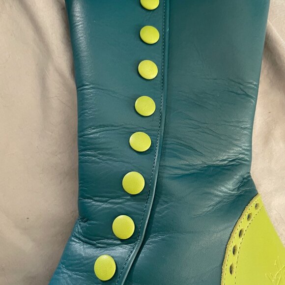 RARE Fluevog Babycakes Boots Turquoise Teal Green 7.5 Victorian Festival Retro - Picture 7 of 15